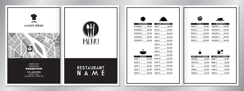 Vintage/ retro restaurant menu template - (starters, soups, main