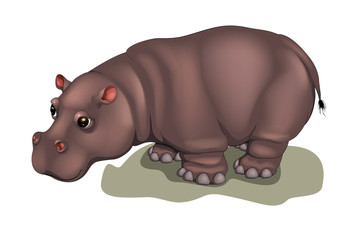 Vector illustration fat hippo. Behemoth In cartoon style. River-horse clipart isolated on white background