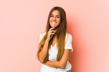 Fototapeta premium Young caucasian woman doing beauty poses isolated