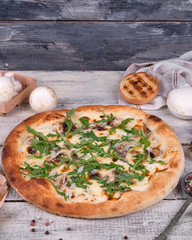 pizza with mushrooms and cheese