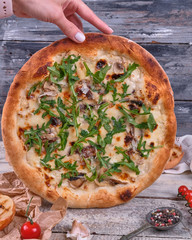 pizza with salami and cheese