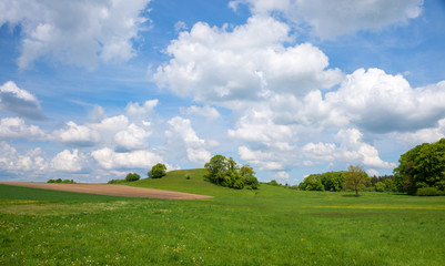 Frühlingslandschaft am Bäckerbichl, Nähe Andechs, Drumlin Hügel, Relikt aus der Eiszeit.
