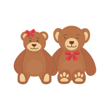 Two teddy bears sitting together vector illustration on a white background