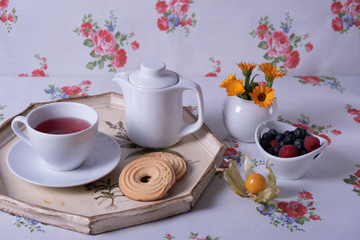 breakfast with muffins on the table