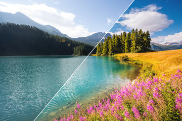 Breathtaking lake Champfer is a unique place. Images before and after.