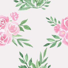 Seamless pattern with loose watercolor roses for gift card, invitation, wedding menu. Floral illustration isolated on white background. Pastel color.