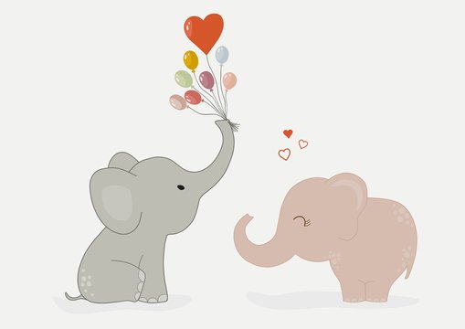 Cute elephants in love. Happy Valentine's Day greeting card