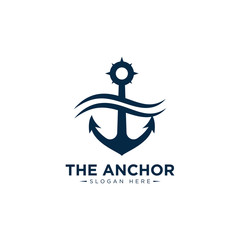 marine retro emblems logo with anchor and ship wheel, anchor logo - vector