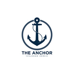 marine retro emblems logo with anchor and rope, anchor logo - vector
