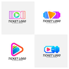 Set of Media Ticket Logo Design Vector, Movie Play Ticket logo template, Emblem, Creative design, Icon symbol concept