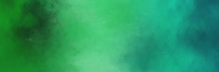 Fototapeta na wymiar horizontal colorful grungy painting background graphic with medium sea green, forest green and teal green colors and space for text or image. can be used as header or banner