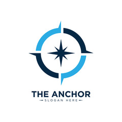 marine retro emblems logo with anchor rope and sailor compass, anchor logo - vector