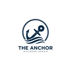marine retro emblems logo with anchor and rope, anchor logo - vector - obrazy, fototapety, plakaty