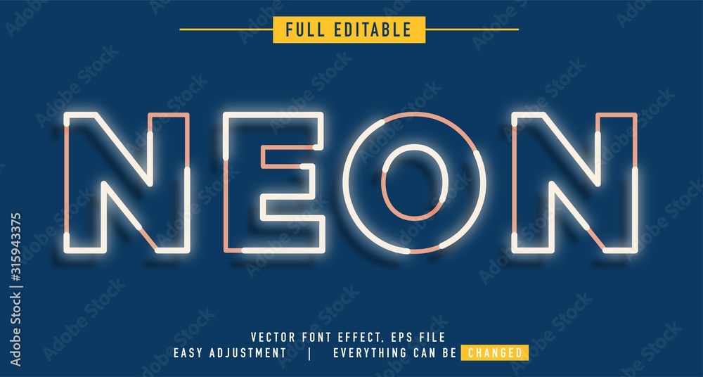 Fototapete neon text effect design editable vector, easy to change as needed, luminous outside has a shadow beh