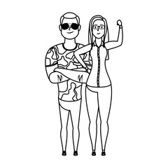 young military man with woman characters