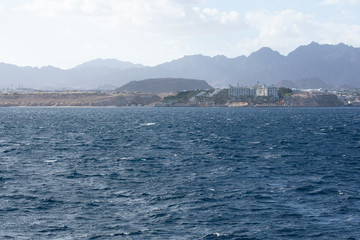 The Red Sea and the coastline with contour of mountains in Egypt