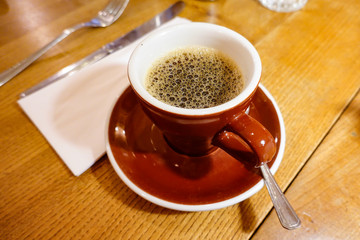 Stockholm, Sweden A cup of freshly brewed coffee in a cafe.
