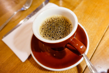 Stockholm, Sweden A cup of freshly brewed coffee in a cafe.