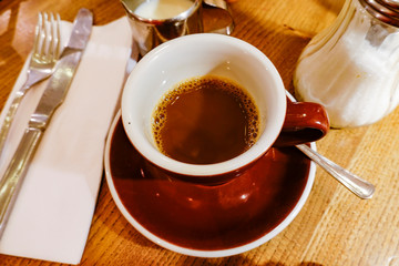 Stockholm, Sweden A cup of freshly brewed coffee in a cafe.