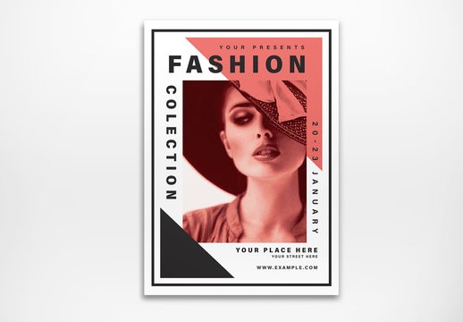 Flyer Layout with Red Overlay Elements and Black Accents