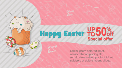 Easter banner 2 discount special offer in the style of childrens Doodle illustration