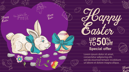 Easter banner 4 discount special offer in the style of childrens Doodle illustration