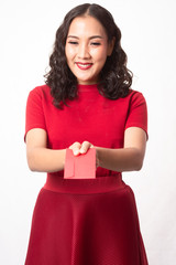 Girl in red dress and Chinese new year