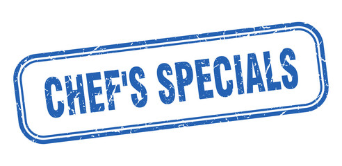 chef's specials stamp. chef's specials square grunge blue sign
