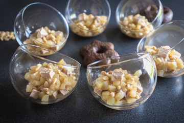 Verrine of pear foie gras and pine nuts