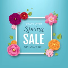 Spring Sale Poster With Flowers Background