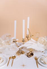 tableware beige background cutlery candlestick restaurant luxury