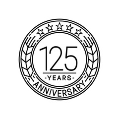 125 years anniversary logo template. 125th line art vector and illustration.