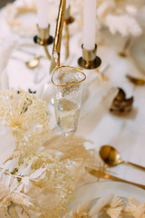 tableware beige background cutlery candlestick restaurant luxury