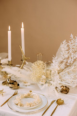 tableware beige background cutlery candlestick restaurant luxury