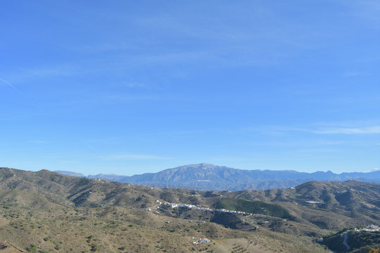Benaque and mountains a sunny day, native town of the poet Salvador Rueda