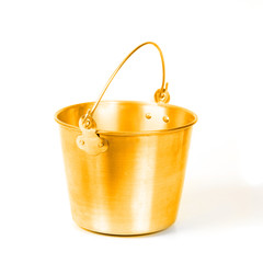 Old brass bucket isolated on white background