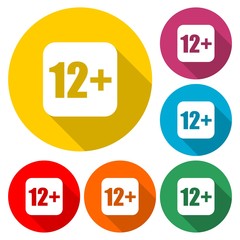 Twelve plus icon in flat style with long shadow