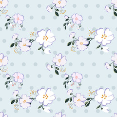 Fashionable cute pattern in nativel flowers. Floral seamless background for textiles, fabrics, covers, wallpapers, print, gift wrapping or any purpose.