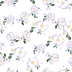 Seamless pattern with colorful hand drawn flowers. Original textile, wrapping paper, wall art surface design. Vector illustration. Floral simple minimalistic graphic design
