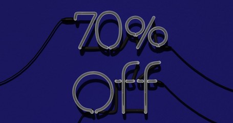 70 Percent Discount 3d Sign off in Blue Background, Special Offer 70% Neon, Sale Up to 70 Percent Off, Special Offer Advertising