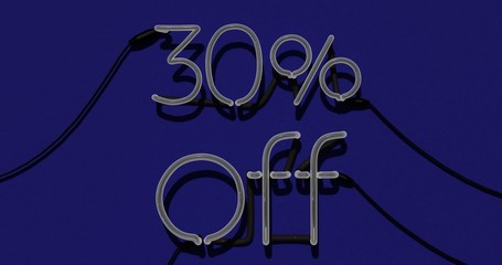 30 Percent Discount 3d Sign off in Blue Background, Special Offer 30% Neon, Sale Up to 30 Percent Off, Special Offer Advertising