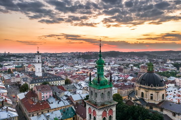 Fototapeta na wymiar Lviv Ukraine city view sunset