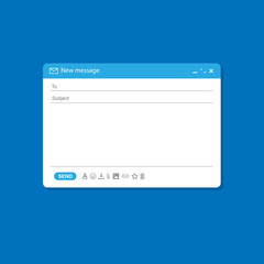 Email Interface Email window template, internet message, blank email user interface in blue.