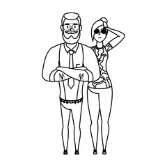young man bearded with military female agent
