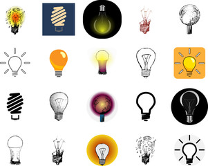 Set of icons in a simple style isolated light bulb