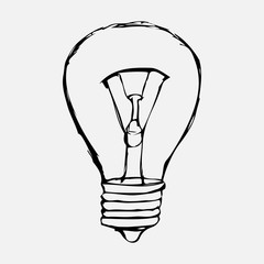 A simple sketch of light bulb drawn by hand. An isolated element on a white background. Can be used as a logo or idea. Vector eps illustration.