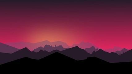 Silhouettes of mountains at sunset