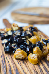 Churchkhela - traditional Georgian sweet candy snack with grape juice and walnuts.