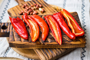 Baked, grilled sweet red bell pepper. Healthy diet vegan food