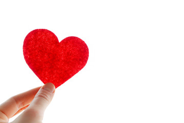 Happy Valentine's day. February 14. Red heart in hand.